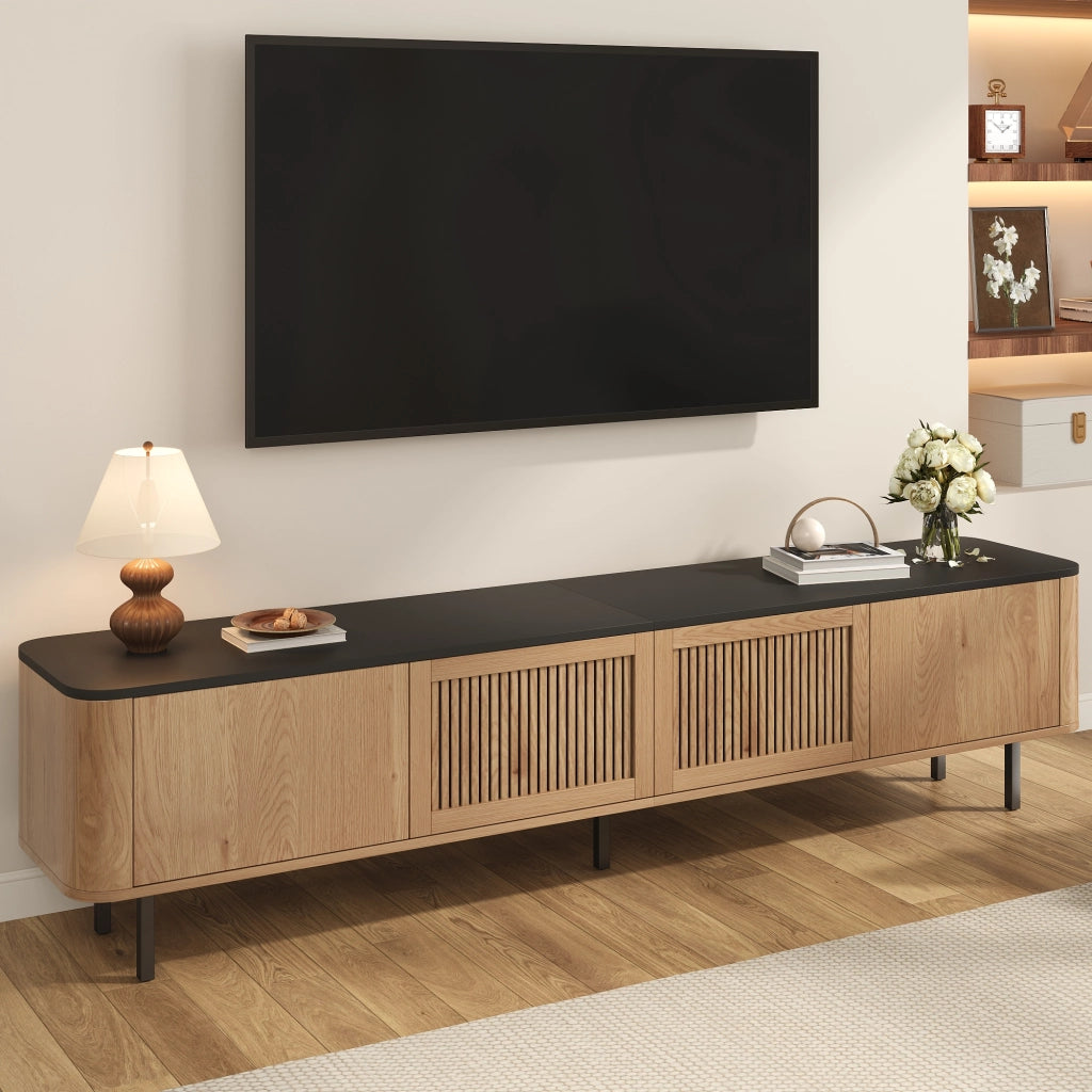 Mobile TV moderno con ante a griglia 190 x 35 x 45 cm in MDF e truciolare; color rovere