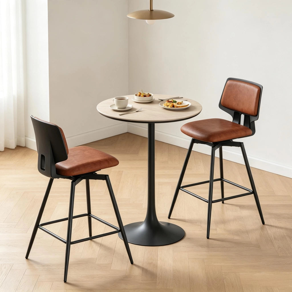 Set di 2 sgabelli da bar girevoli con schienale ergonomico, in similpelle marrone
