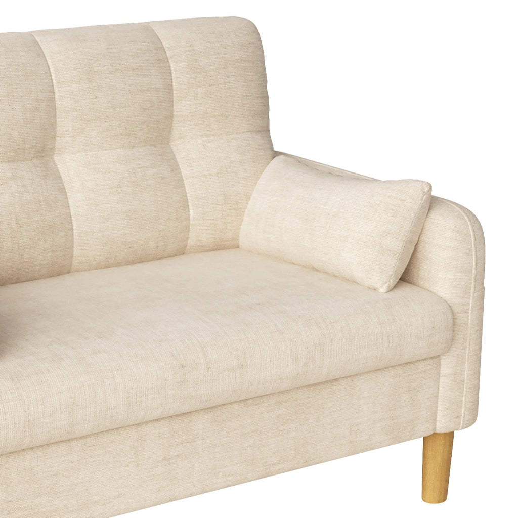 Divano 2 posti 119x78x85 cm in ciniglia beige con 2 cuscini e tasca laterale