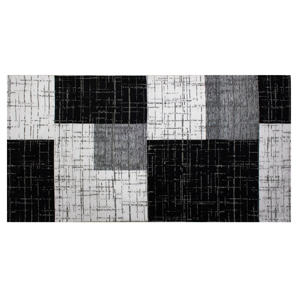 Tappeto Arredo Moderno Morbido in Ciniglia Ingresso Antiscivolo Prodotto Italiano  Soggiorno Camera Salotto Disegni Piazzati Cotone Varie Misure Grande Mondrian/Nero - 160x240 cm
