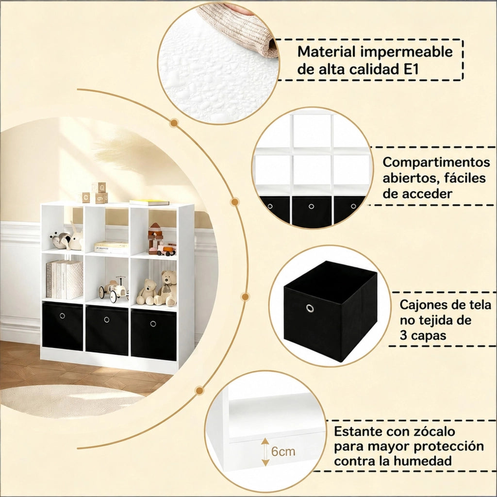 Libreria scaffale 80 x 86,5 x 30 cm bianco e nero in legno ingegnerizzato