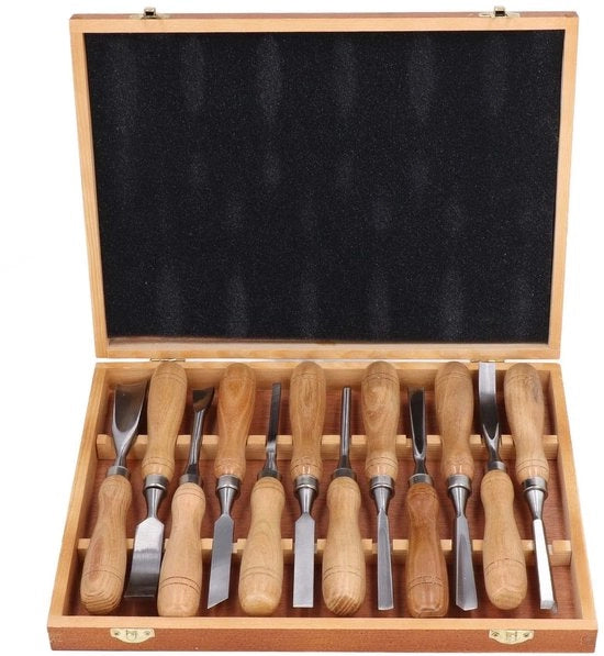Set di Snidatutto 12 pezzi - Kit di Snidatutta per Legno - Attrezzatura per Lavorazione del Legno - Manico Ergonomico - Lama CRV - Resistente e Serrato