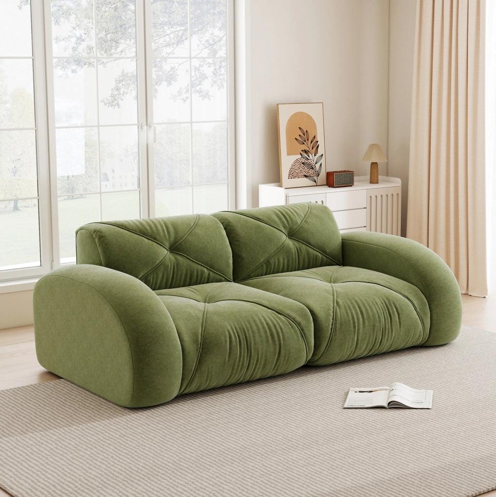 Sofa modulare a 2 posti senza telaio con schiuma ad alta densità 32D e rivestimento in tessuto chenille verde