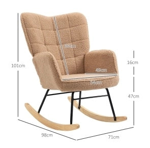 Poltrona a dondolo ULEVR 71x98x101 cm con schienale alto e braccioli, imbottita in poliestere marrone