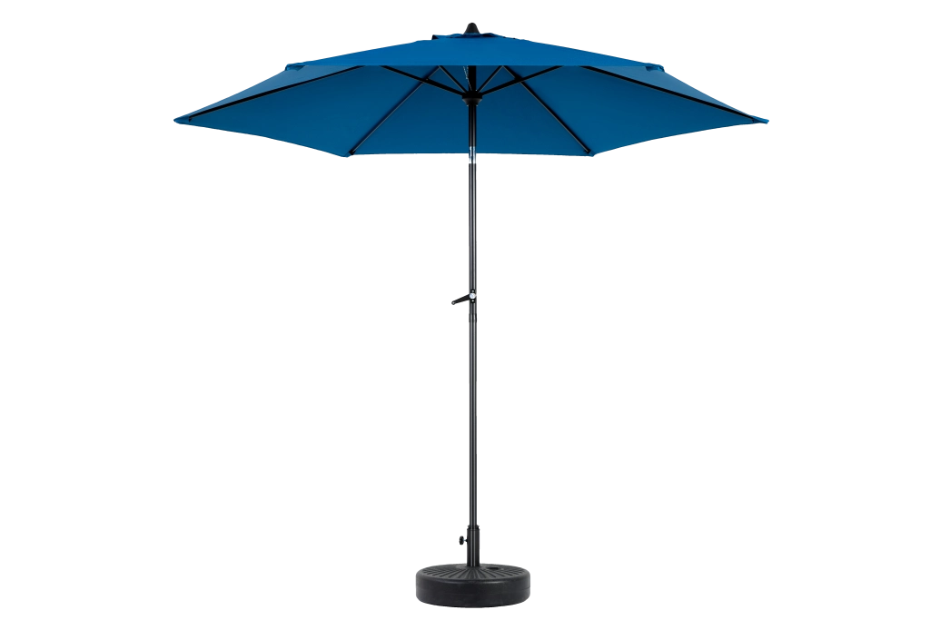Ombrellone da giardino doppio 9 ft con manovella e inclinazione; poliestere blu scuro senza base