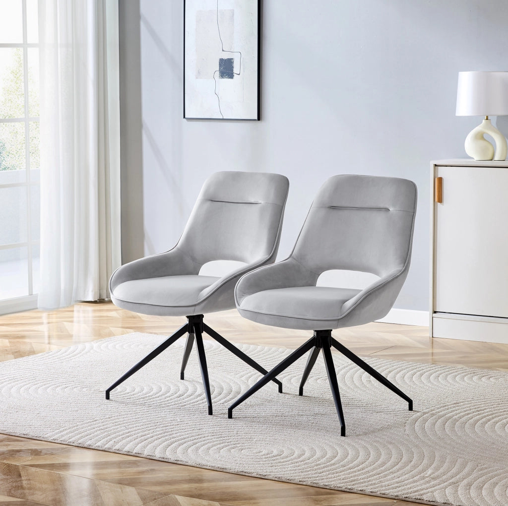 Set 2 sedie da pranzo girevoli a 360° in velluto grigio chiaro con braccioli HOMVRA