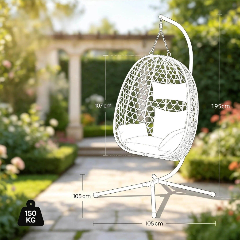 Poltrona sospesa regolabile in rattan PE con base stabile