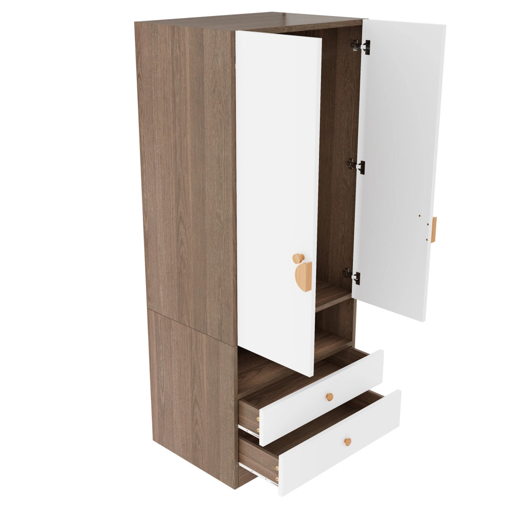 Armadio 70x50x170 cm in MDF e compensato, legno/bianco, 2 cassetti