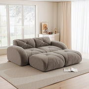 Divano modulare 2 posti taupe con 2 pouf, rivestimento in chenille senza struttura