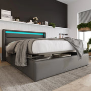 Letto contenitore 160x200 cm con LED e telecomando, rivestimento in PU grigio