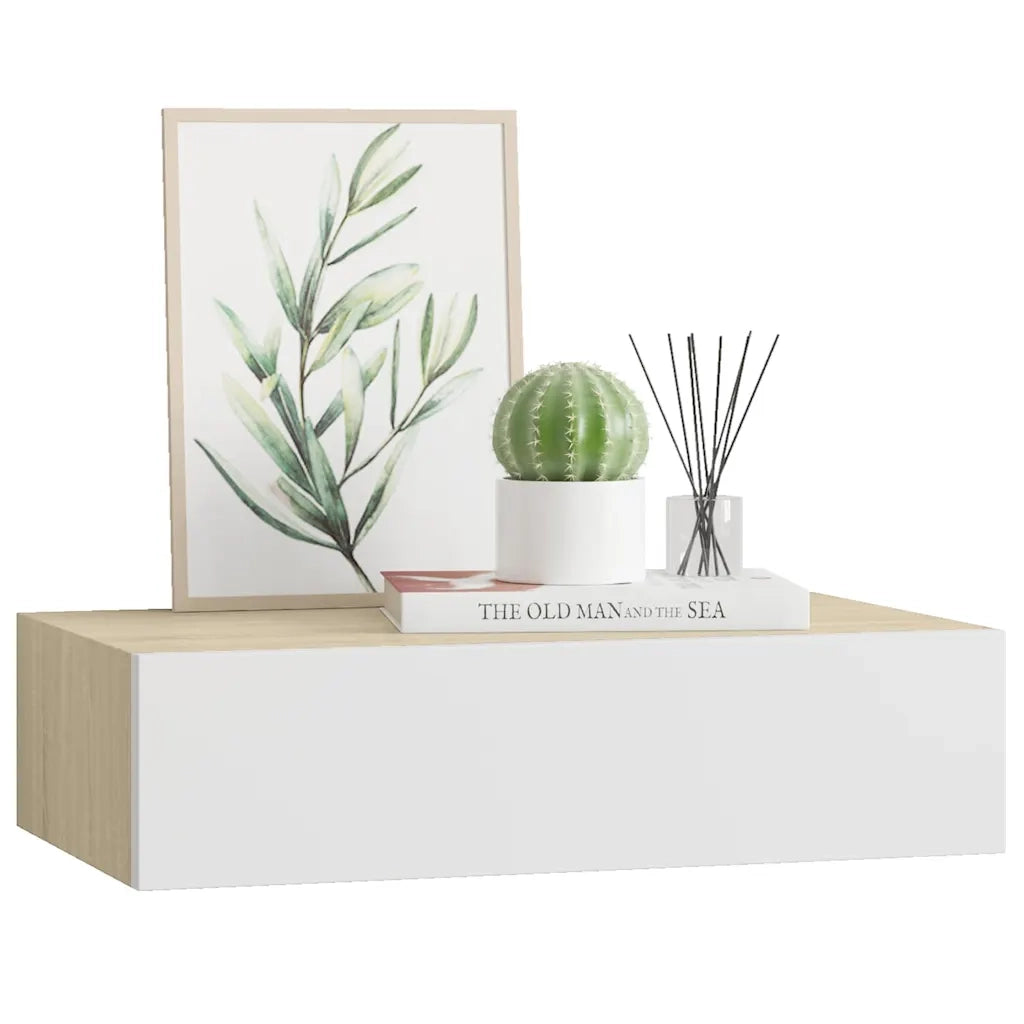 Mensola a muro con cassetti in rovere e bianco 40x23,5x10cm MDF 330249