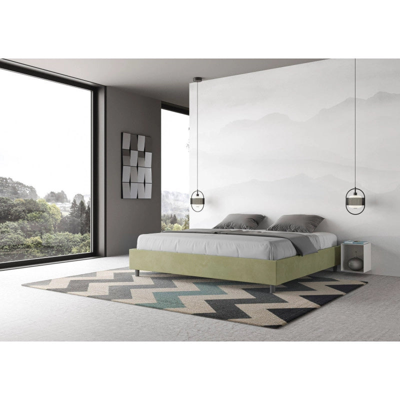 Letto imbottito Matrimoniale 190x210 cm Azelia - Contenitore,Microfibra,Tè verde