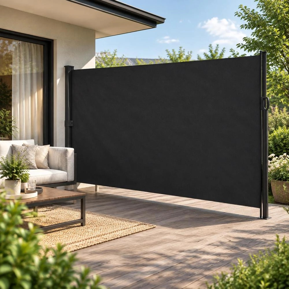 Extendable Side Awning, Black, 220x600 Cm