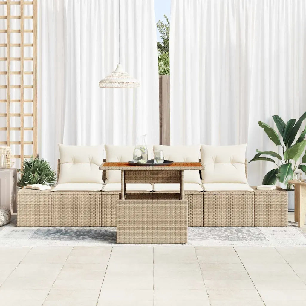 Set Divano da Giardino 5 pcs Beige Poly Rattan