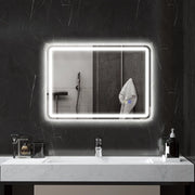Specchio da bagno LED con Bluetooth; funzione antiappannamento; touch e memoria; vetro temperato; argento