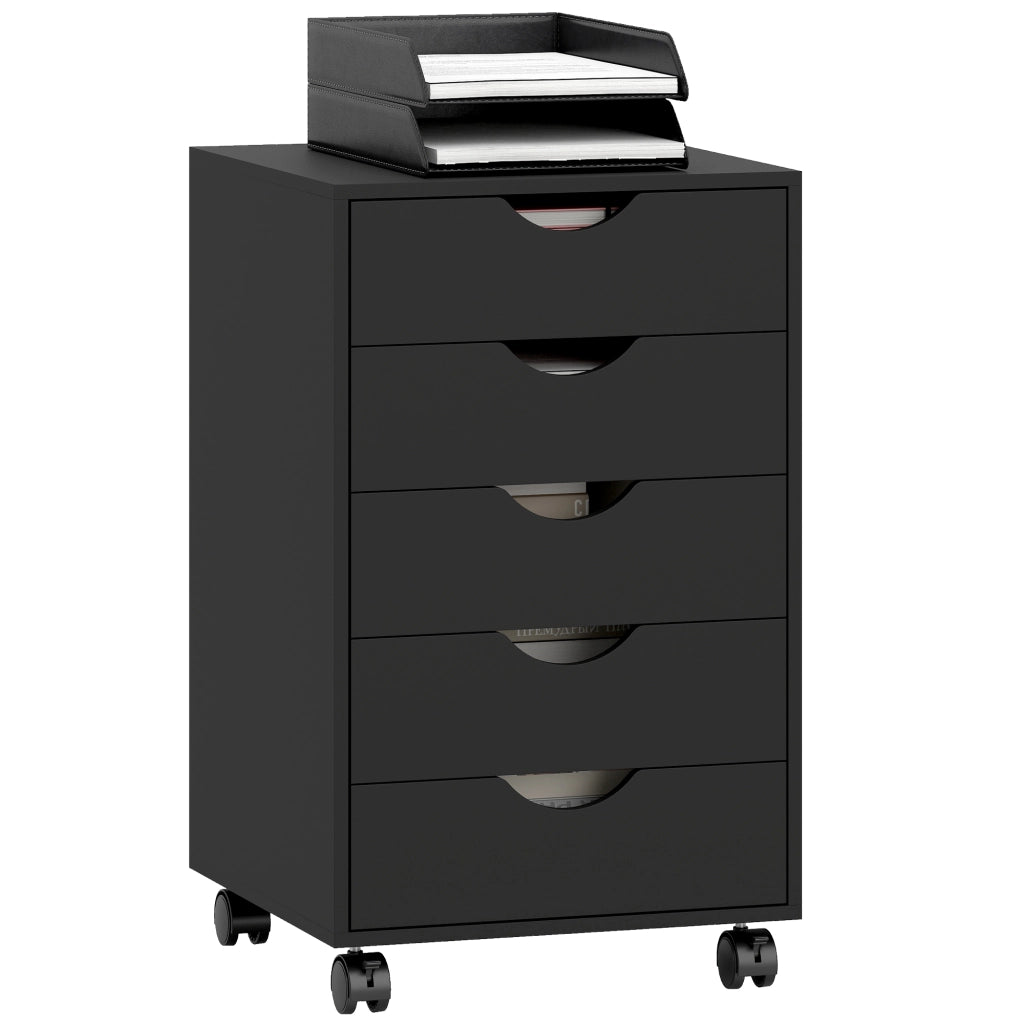 Cassettiera con 5 cassetti e ruote ¨C Zephmum ¨C Nero 40x40x67 cm