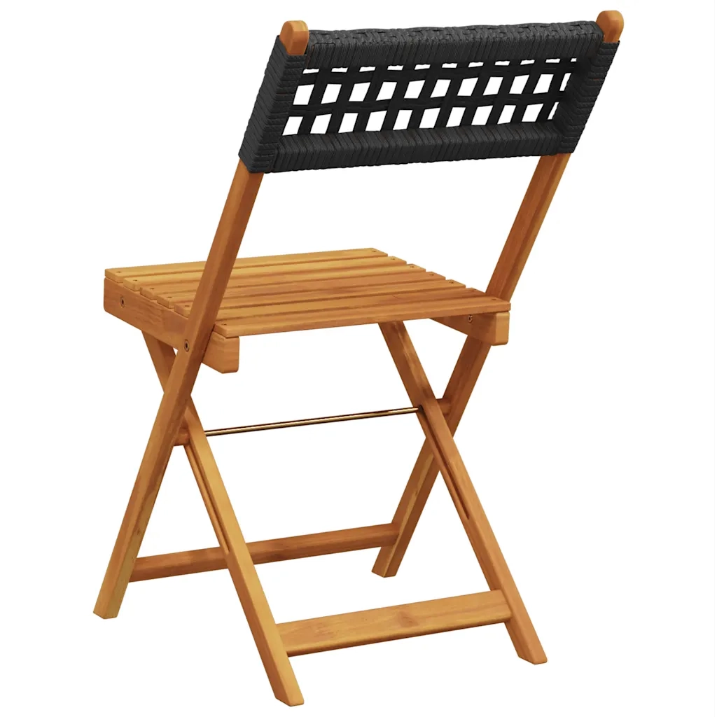 Sedie Pieghevoli 2 pz Nere Legno Massello Acacia e Polyrattan 367675