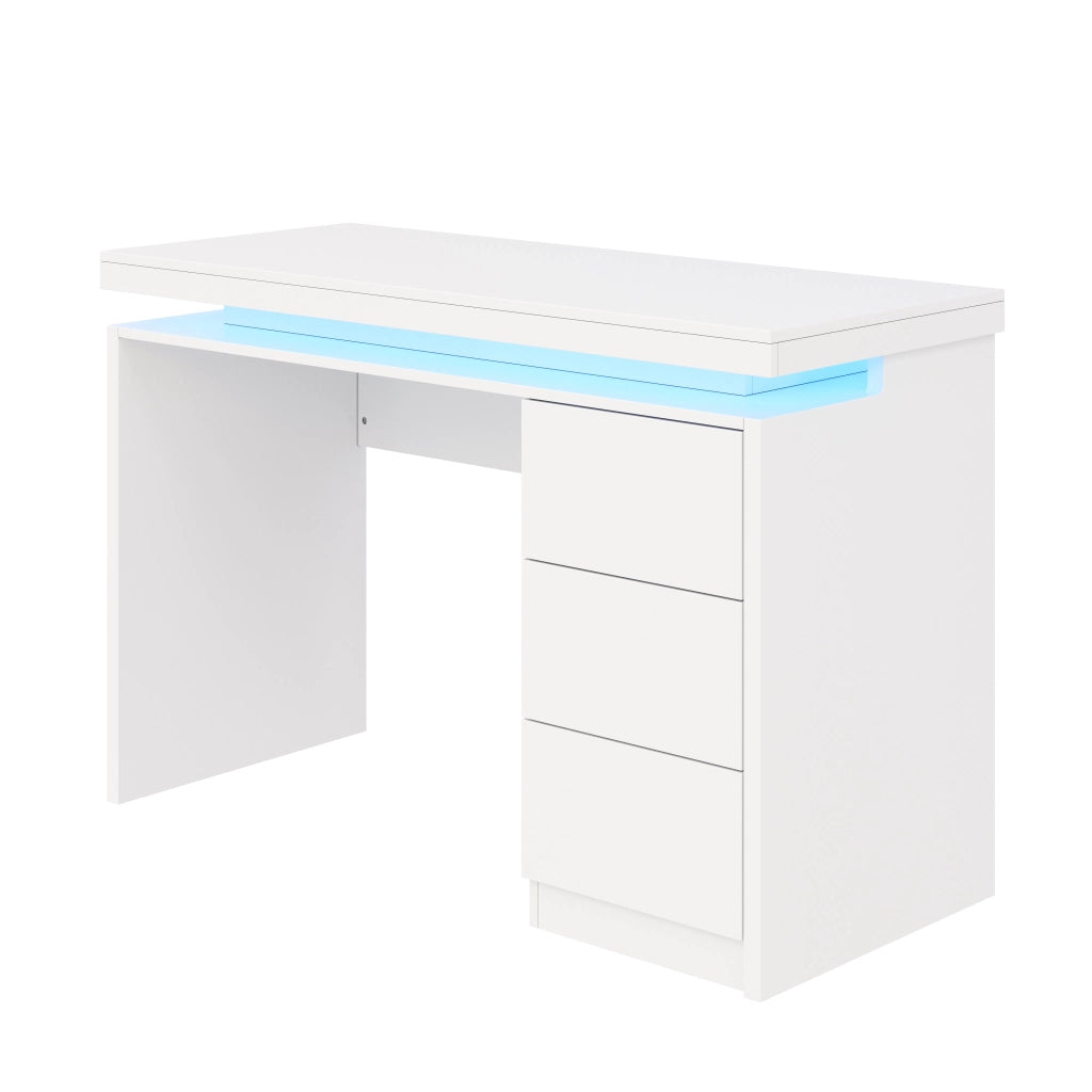 Scrivania Moderna con LED 120x50x78,5 cm, Piano Ampliato, 3 Cassetti, Gambe Rinforzate, Illuminazione Regolabile per Home Office