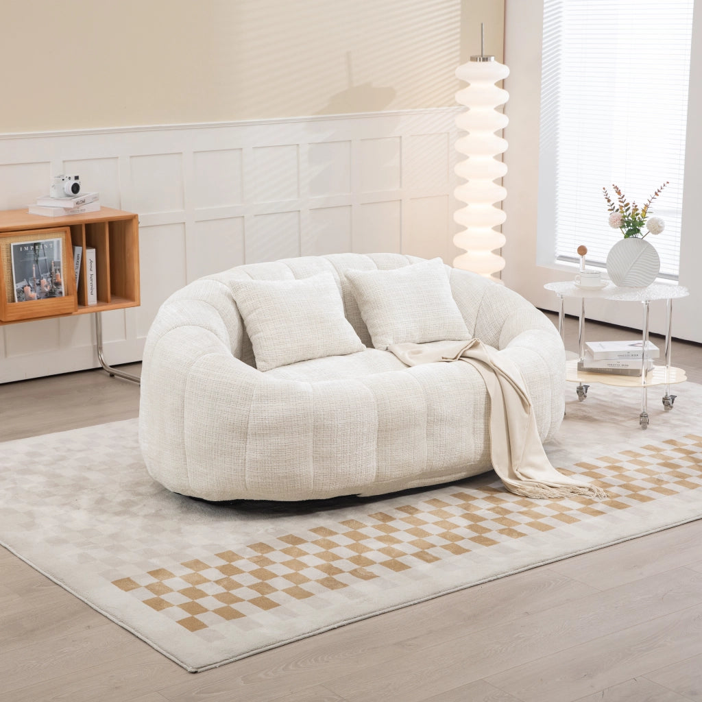 Divano 2 posti da pavimento con braccioli in ciniglia beige imbottito in schiuma per soggiorno e camera da letto