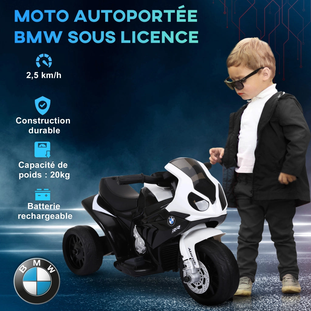 Moto Elettrica per Bambini Licenza BMW S1000 RR a 3 Ruote Batteria 6V 2,5 km/h con Luci e Suoni Portata 20 kg Nero