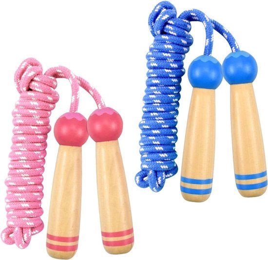 Due Corda da Salto per Bambini con Maniglia in Legno e Regolazione, 245 cm, per Attività all'Aperto e Allenamento Scuola.