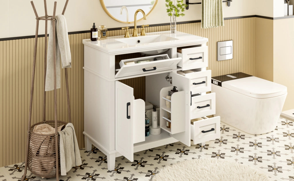 Mobile bagno bianco laccato 90x46x87 cm con lavabo in ceramica integrato e doppia anta