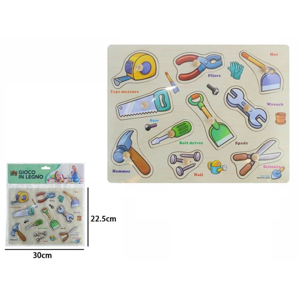Trade Shop - Puzzle A Incastro Tema Attrezzi Lavoro Gioco Educativo In Legno Bambini Con Pomelli 53756 -