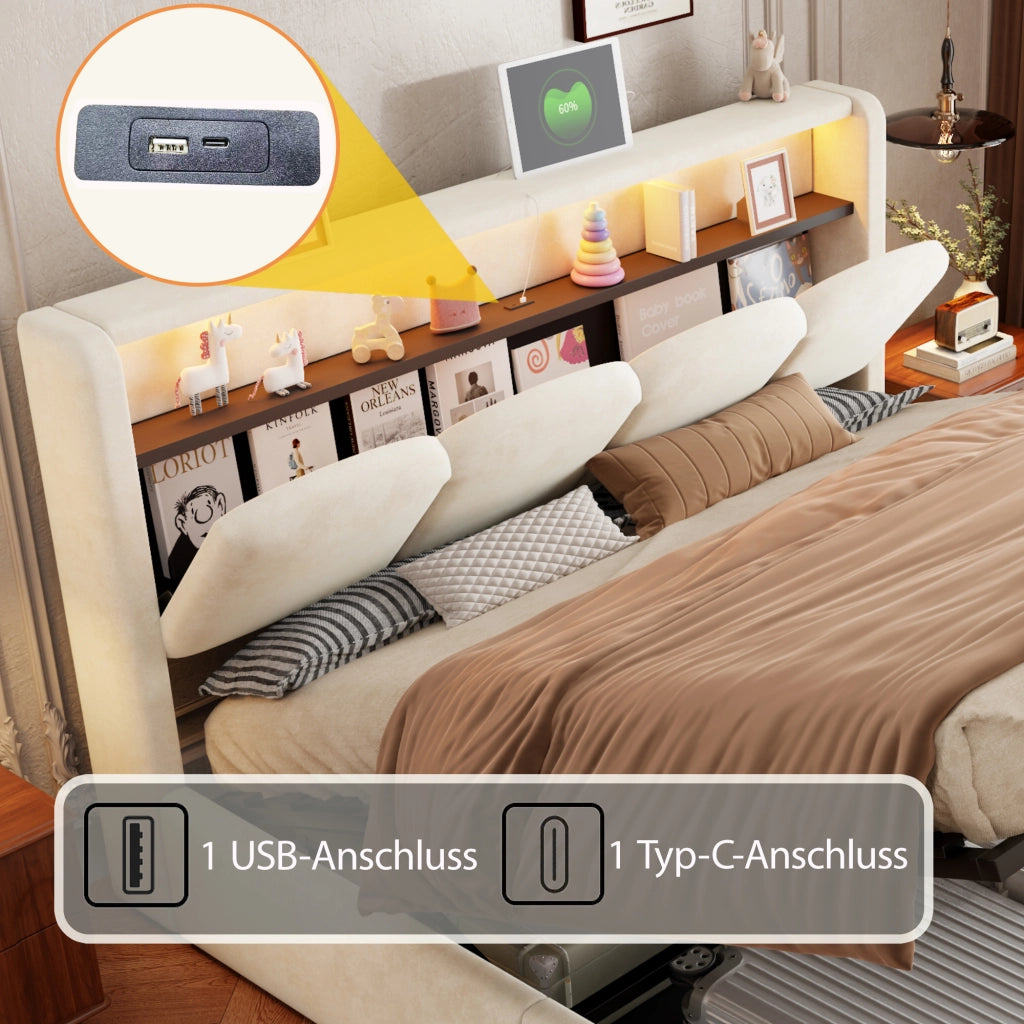 letto imbottito velluto beige 140 x 200 cm