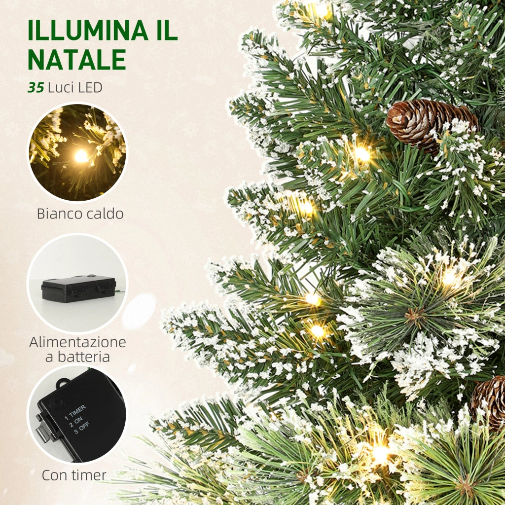 Albero di Natale Piccolo Innevato 60 cm  64 Rami e Pigne con 35 LED