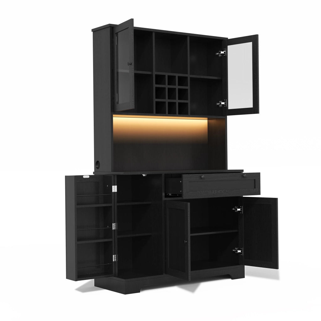 Armadio da cucina alto 180x105x40 cm con porta, ripiano spezie integrato, mensole regolabili, illuminazione LED a cambio colore e presa elettrica