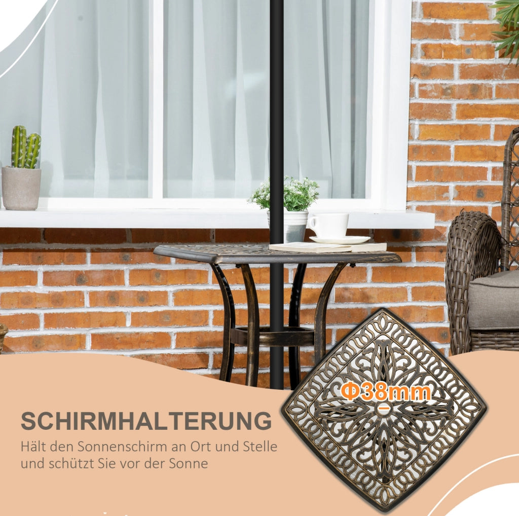 Tavolino da Esterno in Alluminio con Foratura per Ombrellone 54x54x52,5 cm, Finitura Bronzo Vintage per Giardino e Balcone