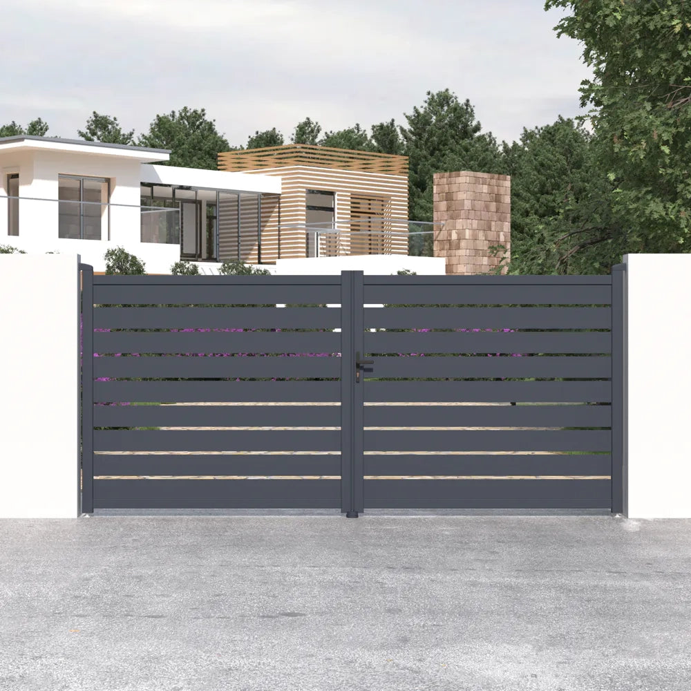 Cancello in alluminio doppia porta a battente 392x176cm grigio freddo