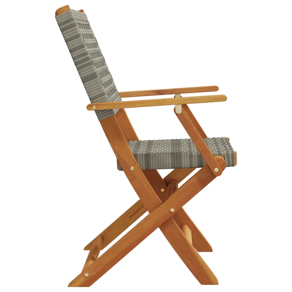 Sedie Giardino Pieghevoli 6 pz | Sedie da Esterno Grigie Polyrattan Legno Massello