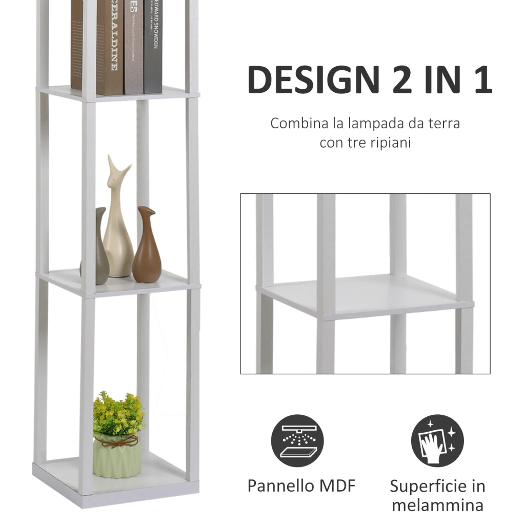 Lampada da Terra con Mensole ¨C zephmum ¨C Bianco MDF 26x26x160cm