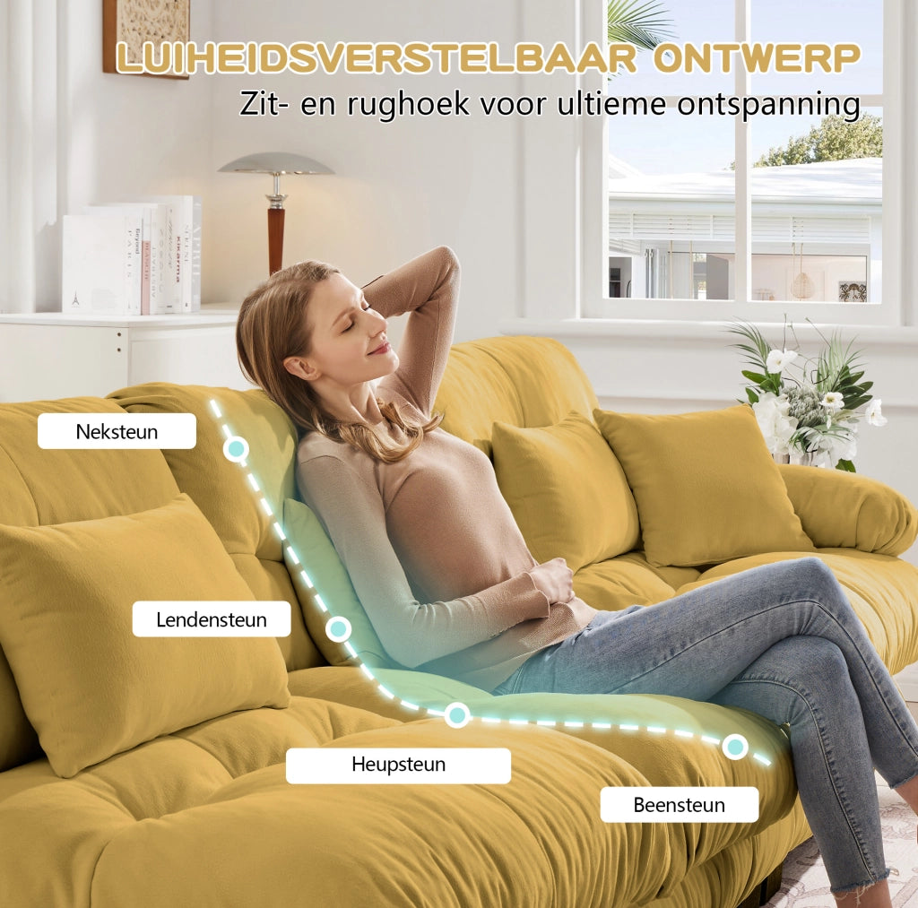 Divano modulare ad angolo a forma di U in tessuto vintage Chenille giallo con pouf abbinati