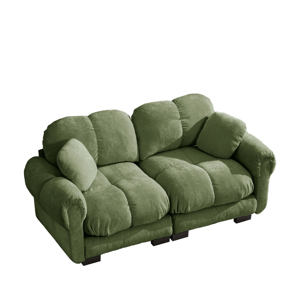 Divano 2 posti modulare 190x86x90 cm con cuscini trapuntati e schienale curvo in ciniglia verde
