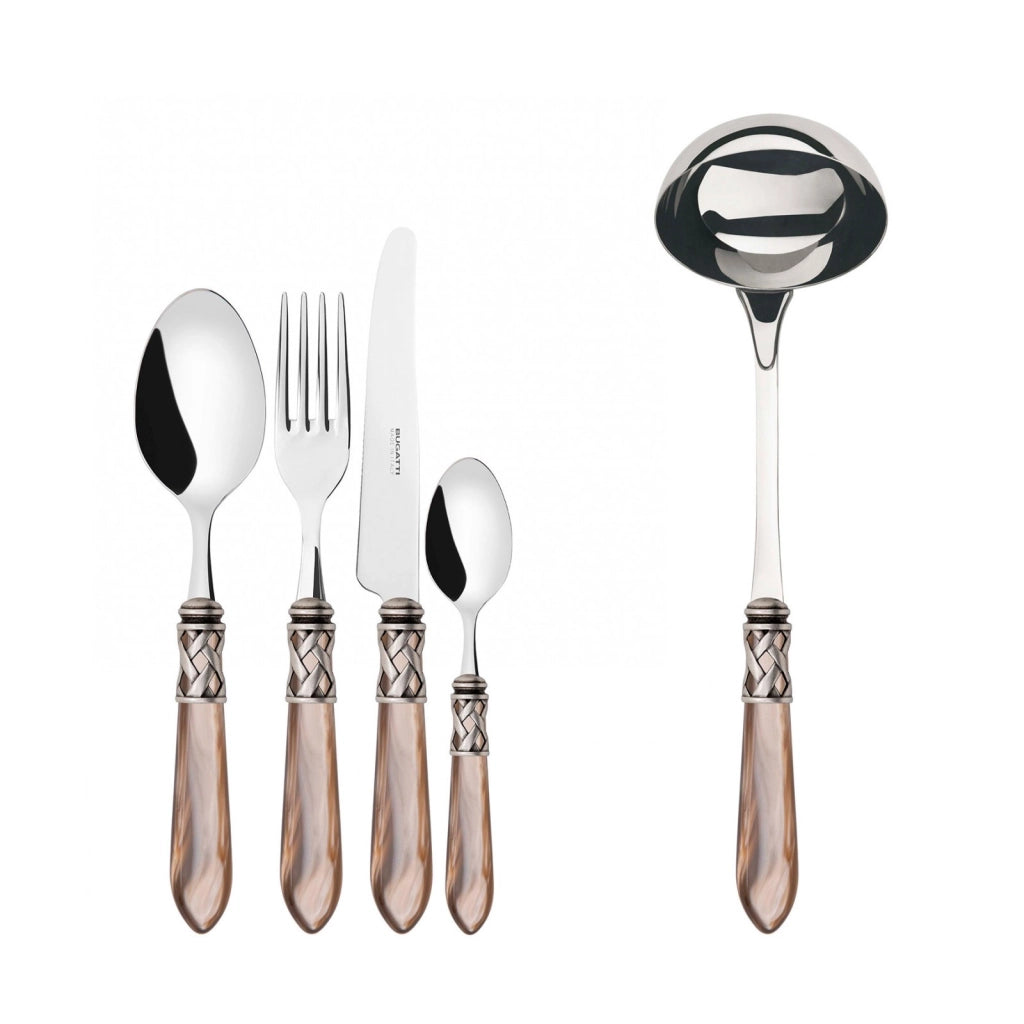 ALADDIN Ghiera Argento Anticato, Posate Set 49 Pz, Scatola Colore: Onice