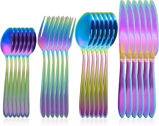 Set di accessori da cucina in acciaio inossidabile per 6 persone con forchette, coltelli e cucchiai - 24 pezzi set RVS per uso campeggio e domestico - Adatto per feste e ristoranti - Resistente alla lavastoviglie e lucidato a specchio