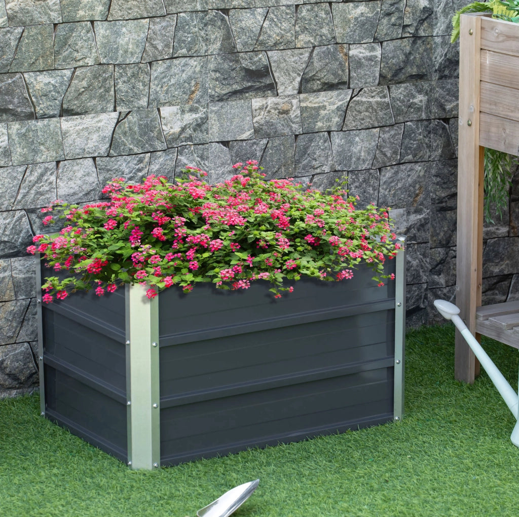 Letto rialzato da giardino in acciaio grigio scuro 66x47x40 cm con guanti inclusi, ideale per ortaggi e fiori