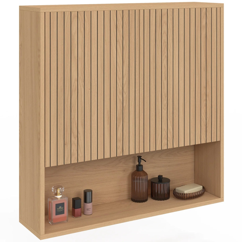IDMarket - VICTOR Mobile da bagno sospeso a 2 ante con ripiano effetto doghe