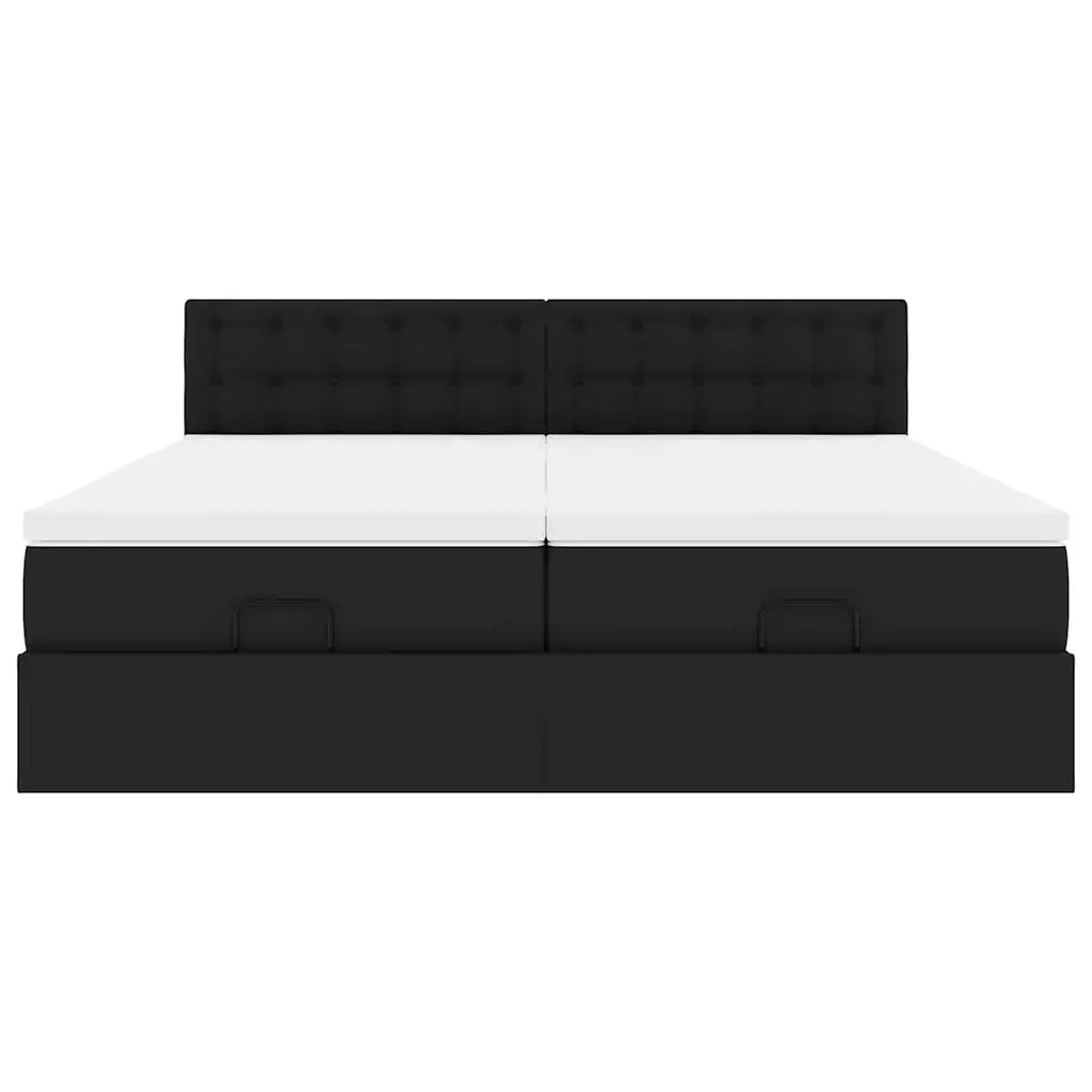 Struttura Letto Pouf con Materassi Nero 160x200 cm Similpelle