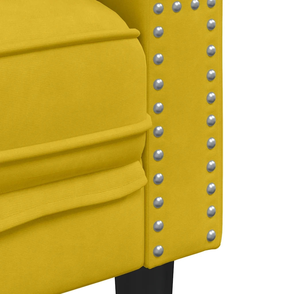 Set Divani Chesterfield 3pz con Cuscini Giallo Velluto