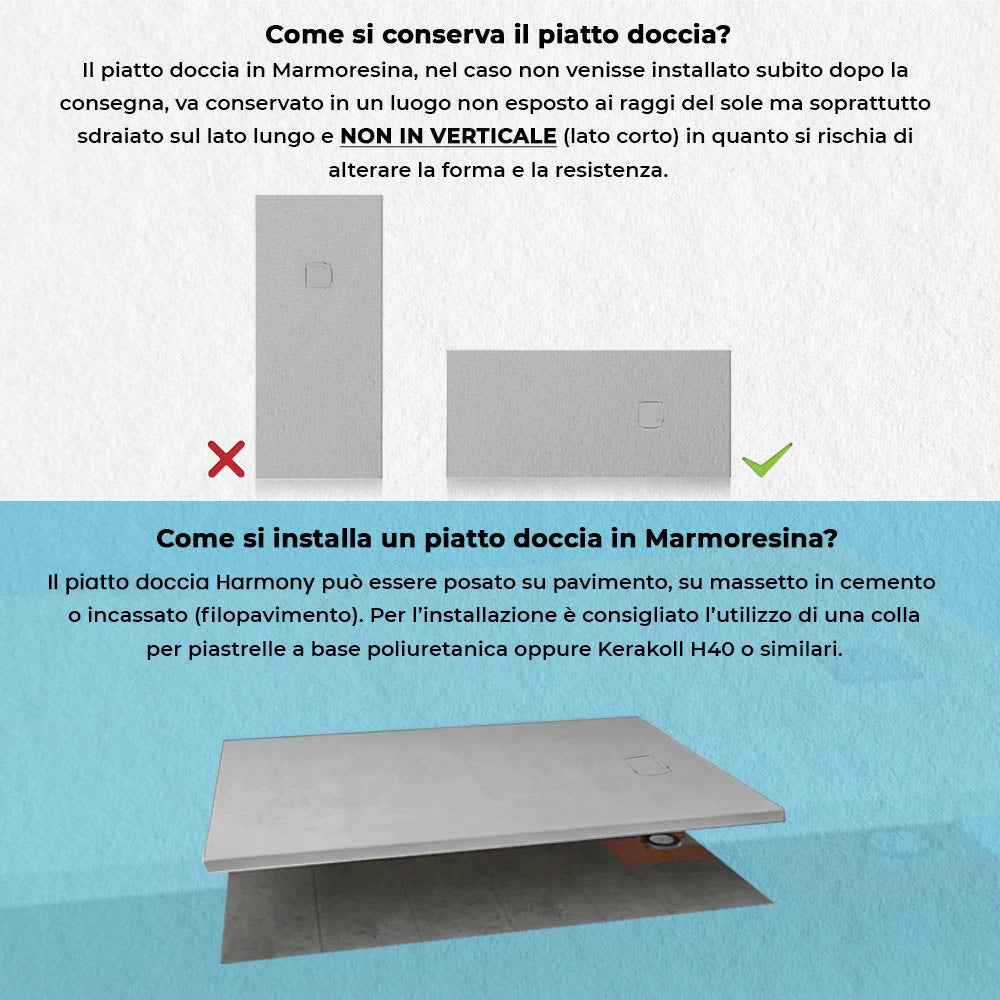 Piatto doccia 70x120 in marmoresina cemento con griglia in acciaio inox Harmony