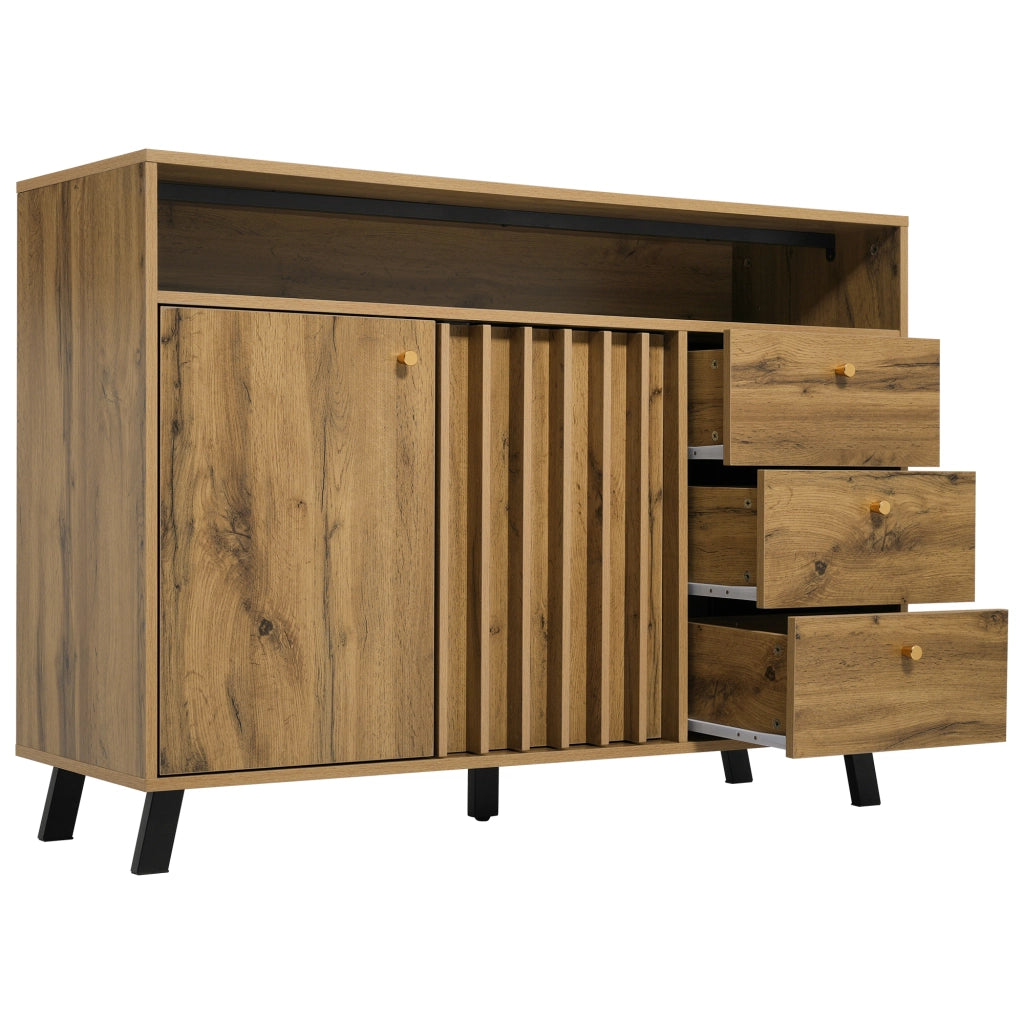 Credenza vintage con 3 cassetti; 2 ante e vano aperto 120x40x85 cm; rovere scuro