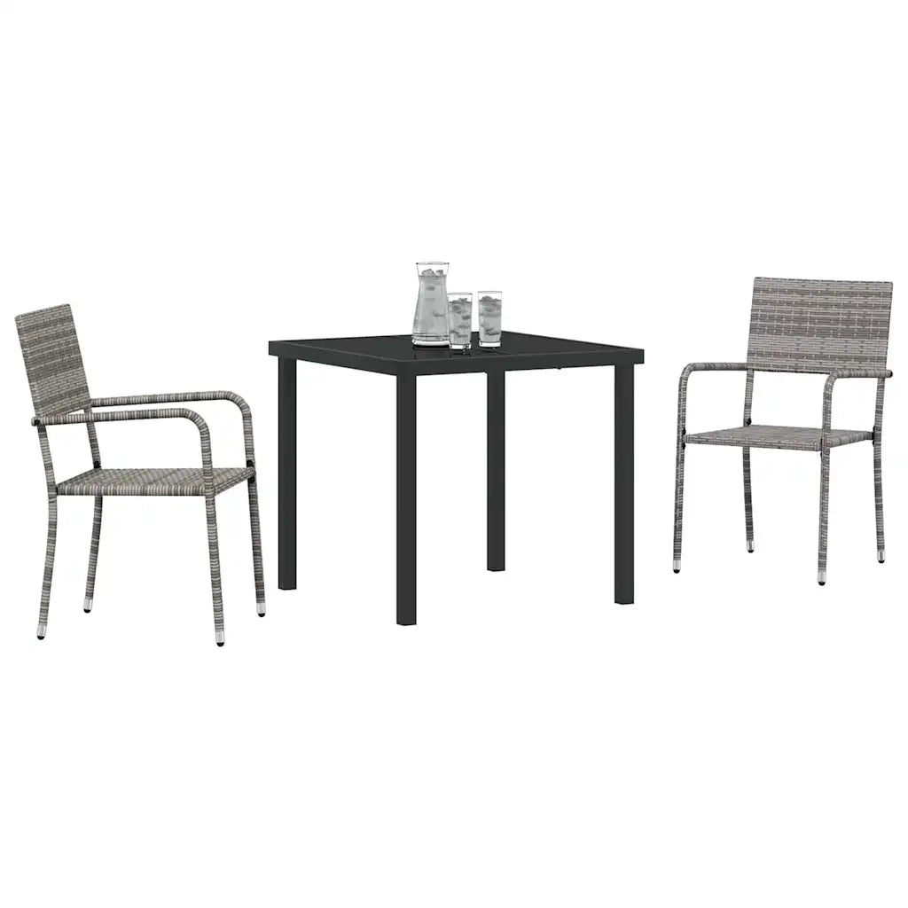 Set da Pranzo per Giardino 3 pz Grigio polyrattan 3380043