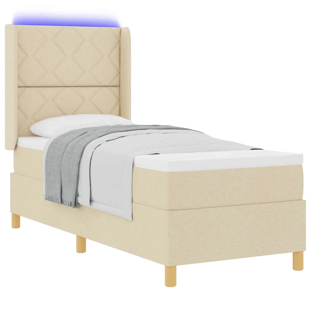 Letto a molle con materasso Crema 140 x 200 cm Tessuto