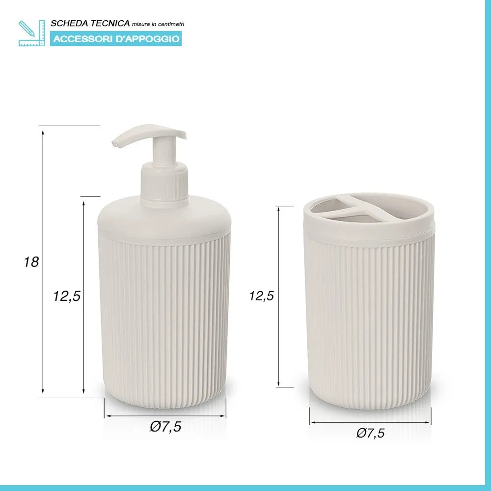 Accessori bagno appoggio in set completo 5 pezzi beige in plastica Ring