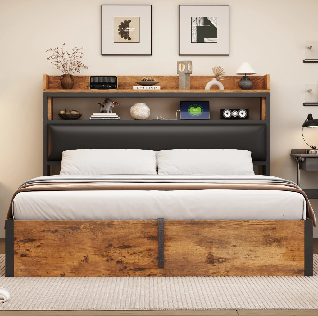Letto matrimoniale 180x200 cm con contenitore idraulico, USB, testiera imbottita, nero