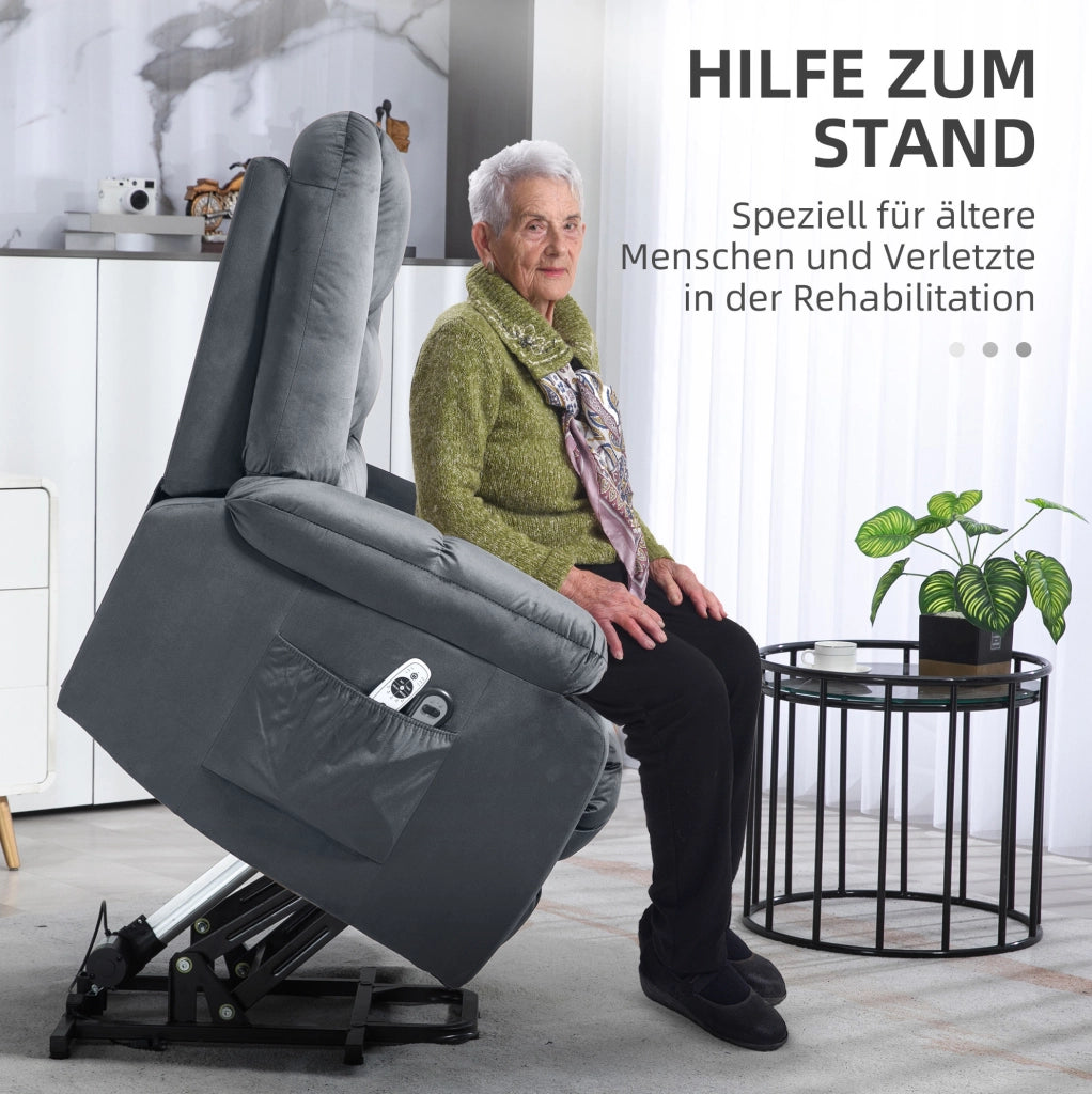 Poltrona Relax Elettrica con Funzione Alza Persona, Massaggi, Riscaldamento e Rivestimento in Velluto