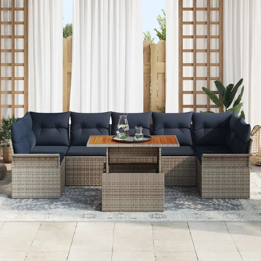 Set Divano da Giardino 8 pcs Grigio e Blu Navy polyrattan 3349303